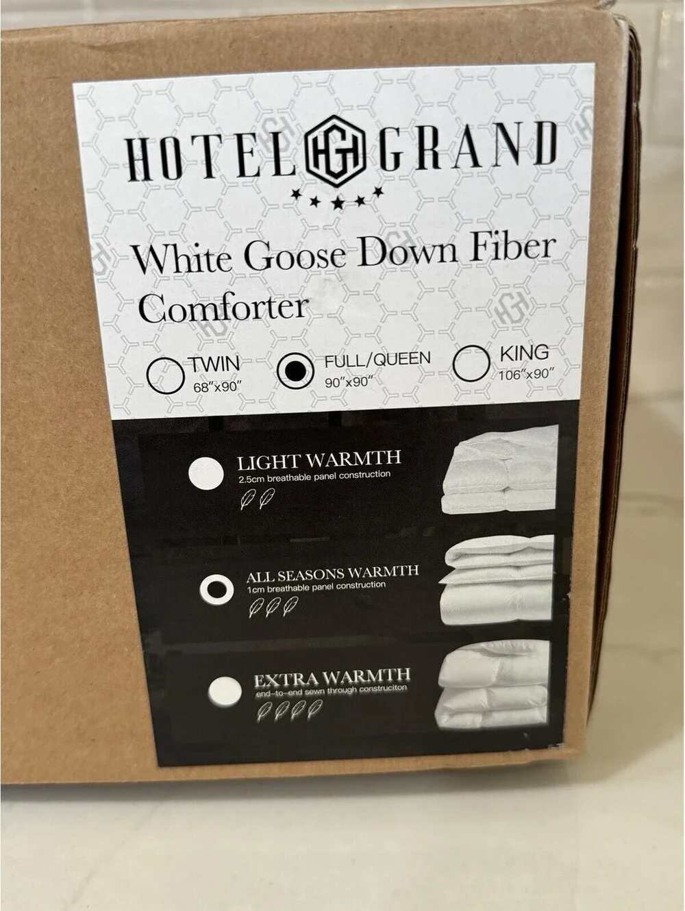 Hotel Grand White Goose Down Fiber Comforter All Seasons Full/Queen Size 90x90